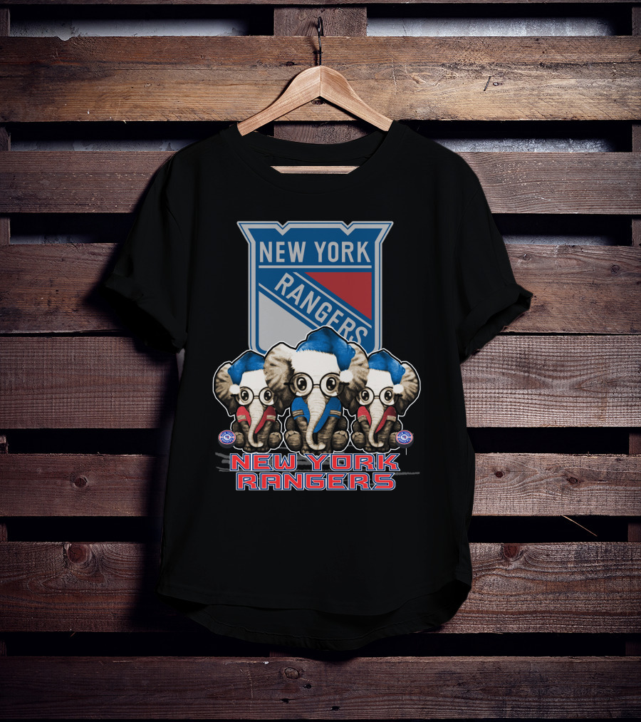 New York Rangers Christmas Elephants In Santa Hats T-Shirt
