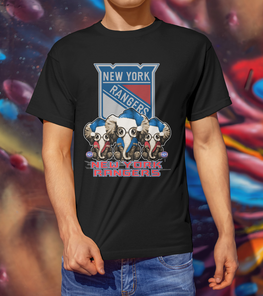 New York Rangers Christmas Elephants In Santa Hats T-Shirt