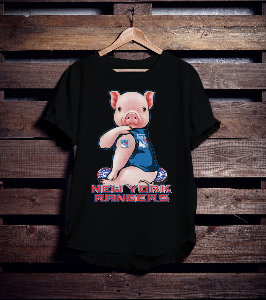 Pig Wearing New York Rangers Blue Logo T-Shirt