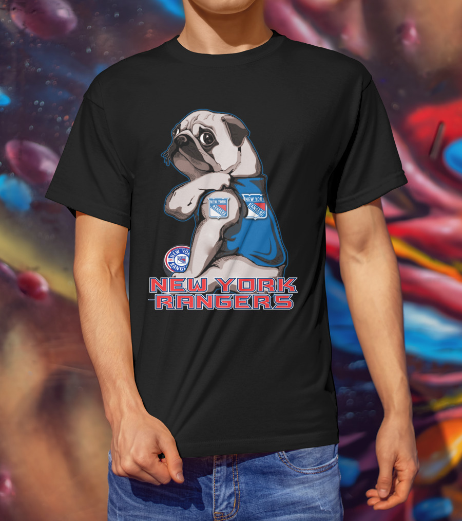 Pug Wearing New York Rangers Jersey T-Shirt