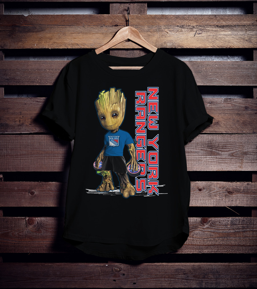 Groot New York Rangers Fan Holding Pucks T-Shirt