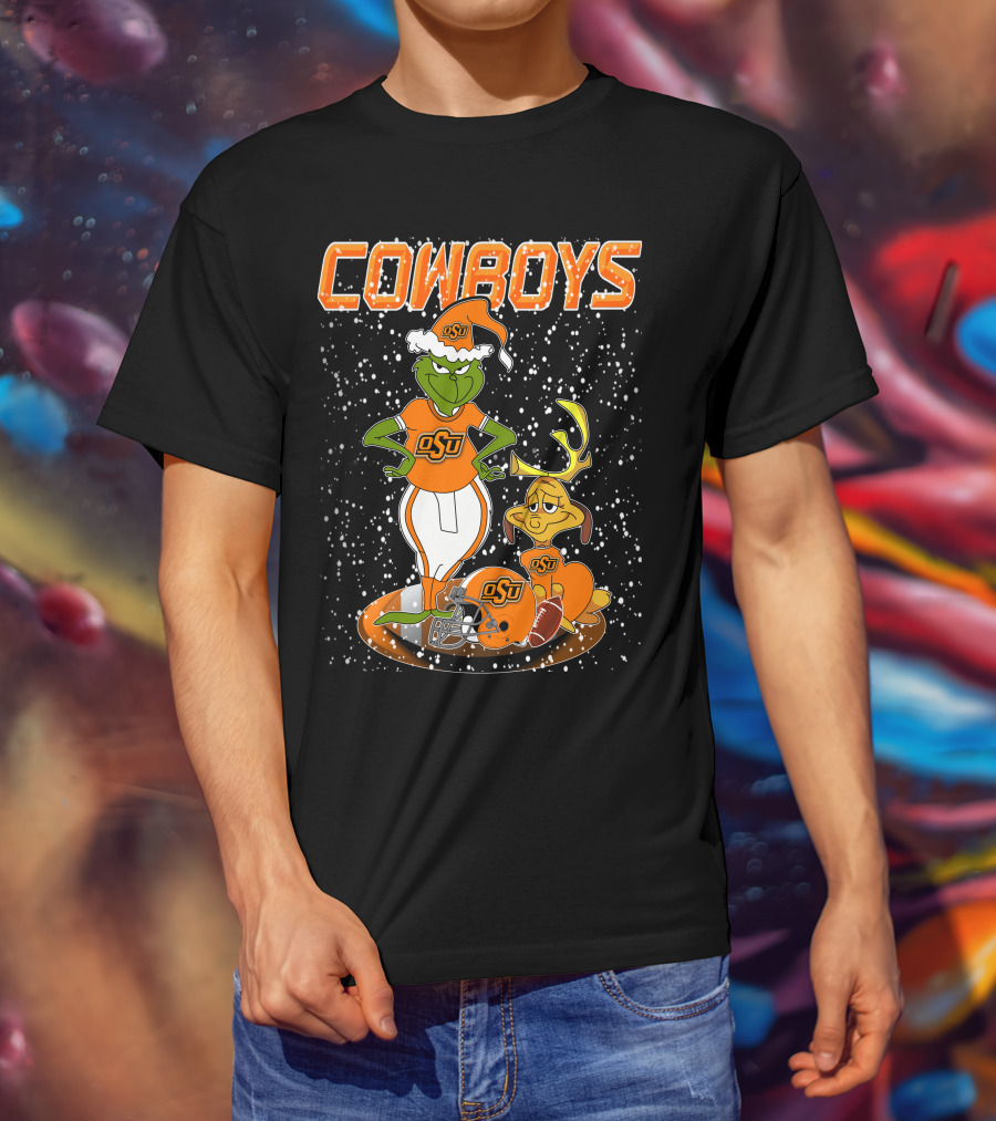 Grinchxmas OSU Cowboys Snowy Holiday Football T-Shirt