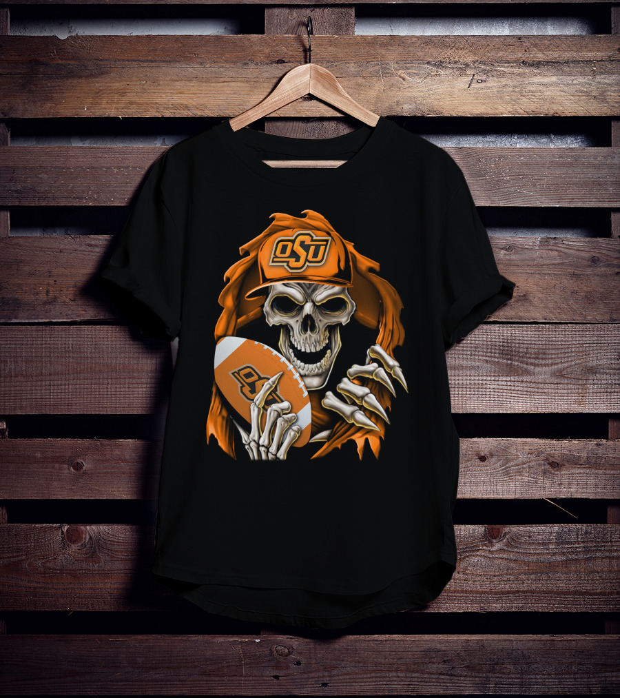 Skullbong OSU Oklahoma State Cowboys Football Skeleton T-Shirt
