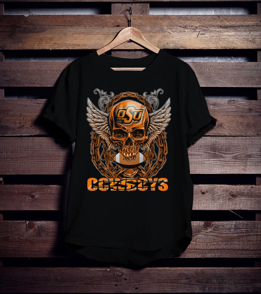 OSU Skull Wings Chain Football Cowboys T-Shirt
