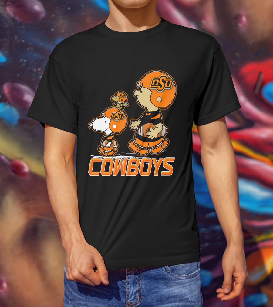 Snpfootball Oklahoma State Osu Cowboys Peanuts Characters Football Helmets T-Shirt