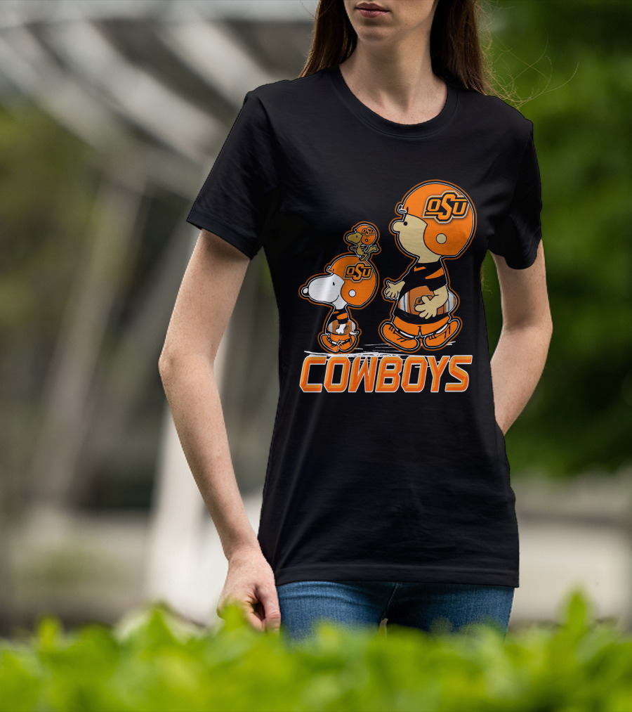 Snpfootball Oklahoma State Osu Cowboys Peanuts Characters Football Helmets T-Shirt