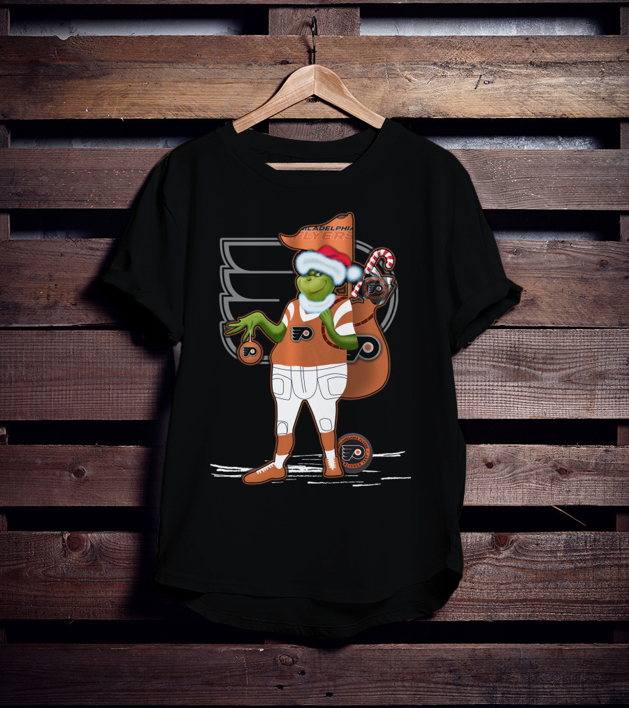 Grinch Santa Philadelphia Flyers Holiday Spirit T-Shirt