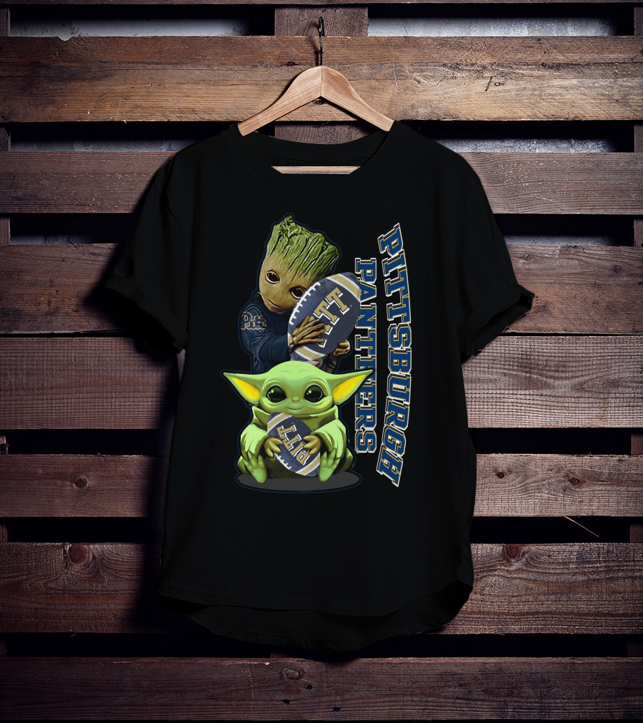 Grzd Pittsburgh Panthers Groot Baby Yoda Holding Pitt Football T-Shirt