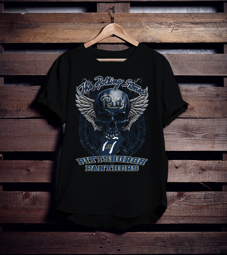 The Rolling Stones Pitt Pittsburgh Panthers Skull And Wings Logo Featuring Iconic Tongue T-Shirt