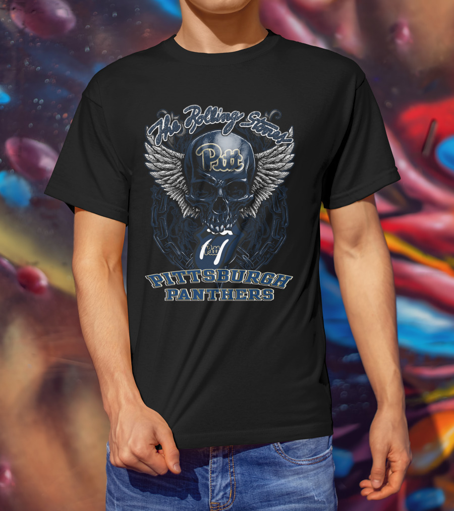 The Rolling Stones Pitt Pittsburgh Panthers Skull And Wings Logo Featuring Iconic Tongue T-Shirt