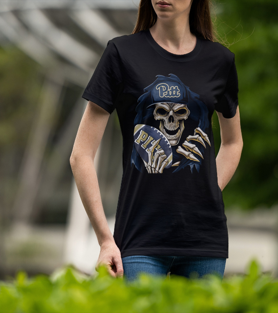 Pitt Panthers Skull Holding Football T-Shirt