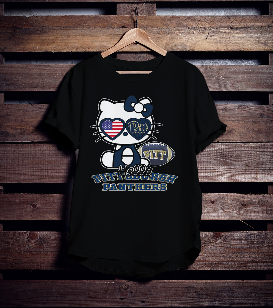 Hello Kitty Pitt Pittsburgh Panthers Football Usa Flag T-Shirt