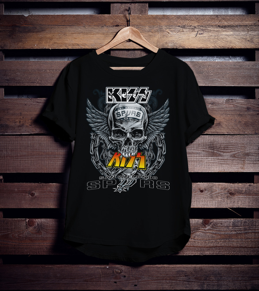 Kiss San Antonio Spurs Skull Wings T-Shirt