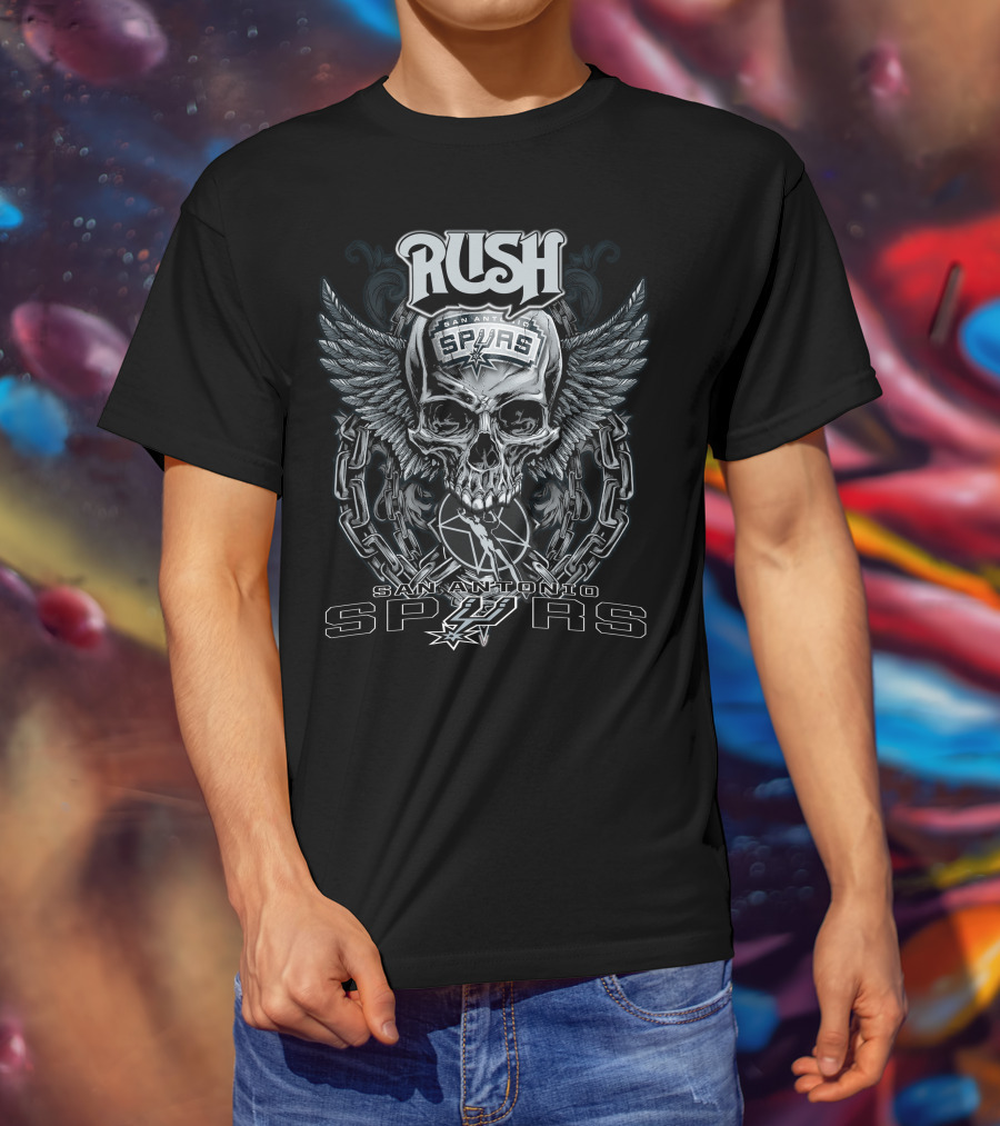 Rush San Antonio Spurs Skull Wings Chains Basketball T-Shirt