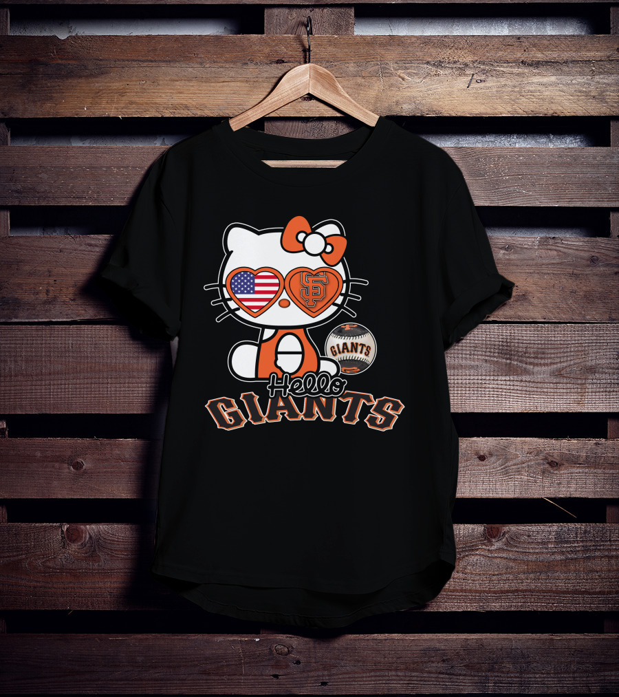 Hello Kitty San Francisco Giants American Flag Baseball T-Shirt