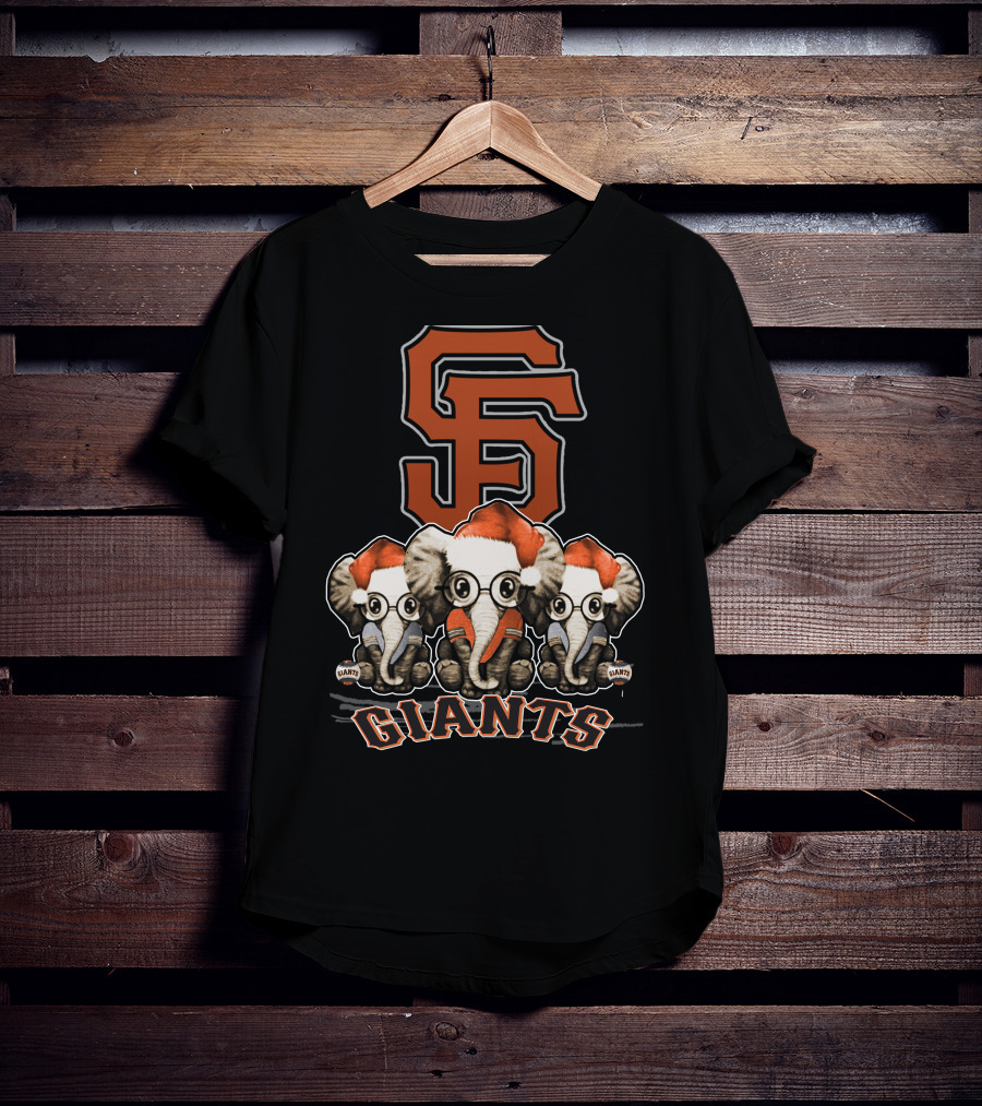 San Francisco Giants Christmas Elephants With Santa Hats T-Shirt