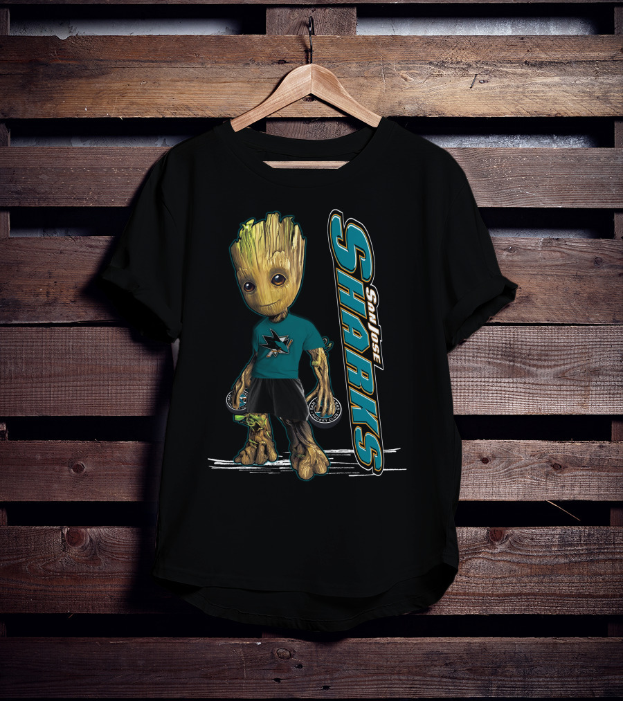 Groot San Jose Sharks Fan Character With Hockey Pucks T-Shirt