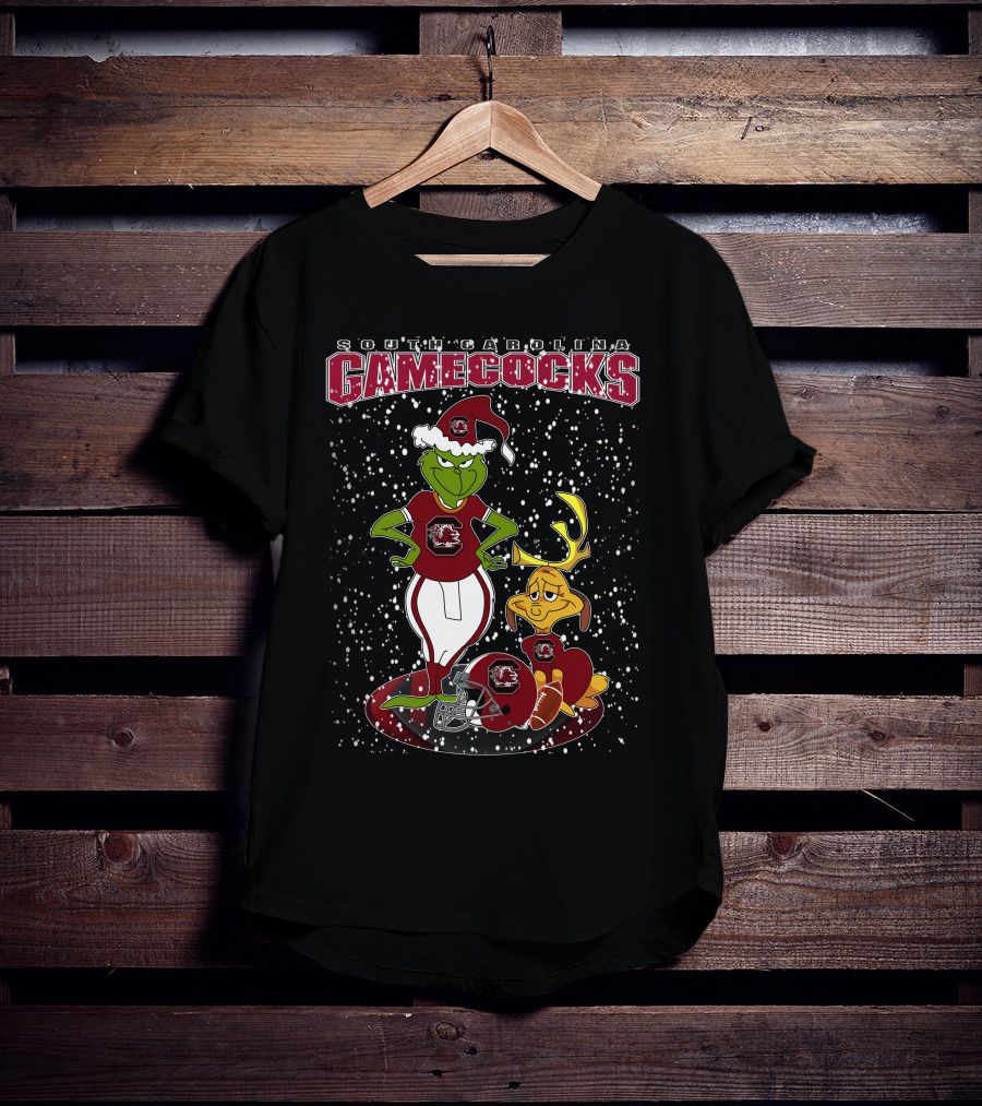 Grinchxmas South Carolina Gamecocks Holiday Football Santa Grinch And Max T-Shirt