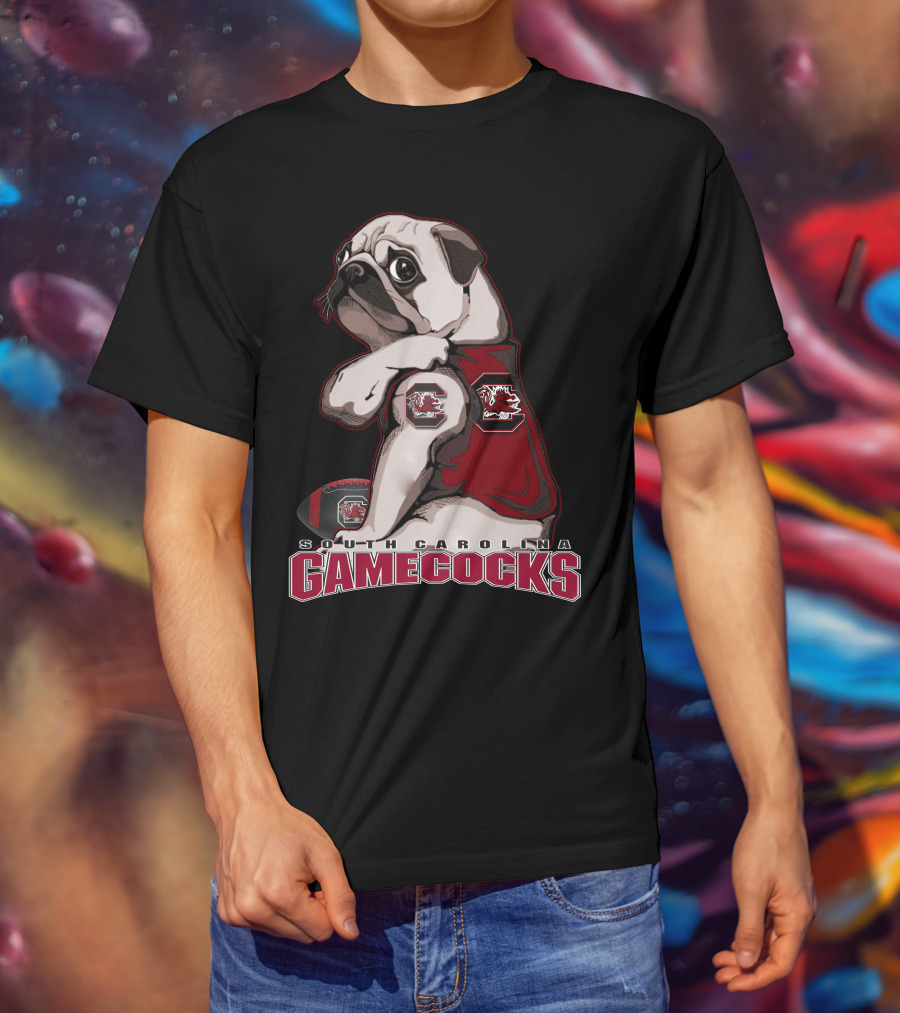Pug Wearing South Carolina Gamecocks Football Jersey T-Shirt
