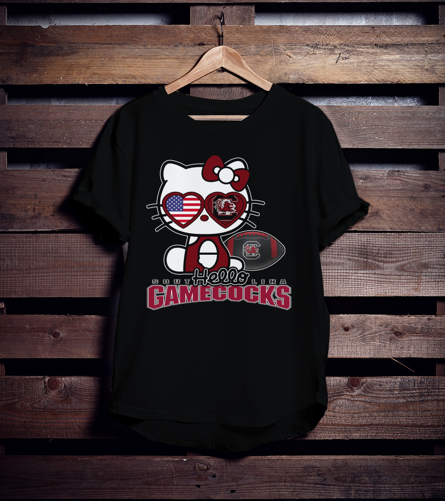 Hello Kitty South Carolina Gamecocks American Flag Football T-Shirt