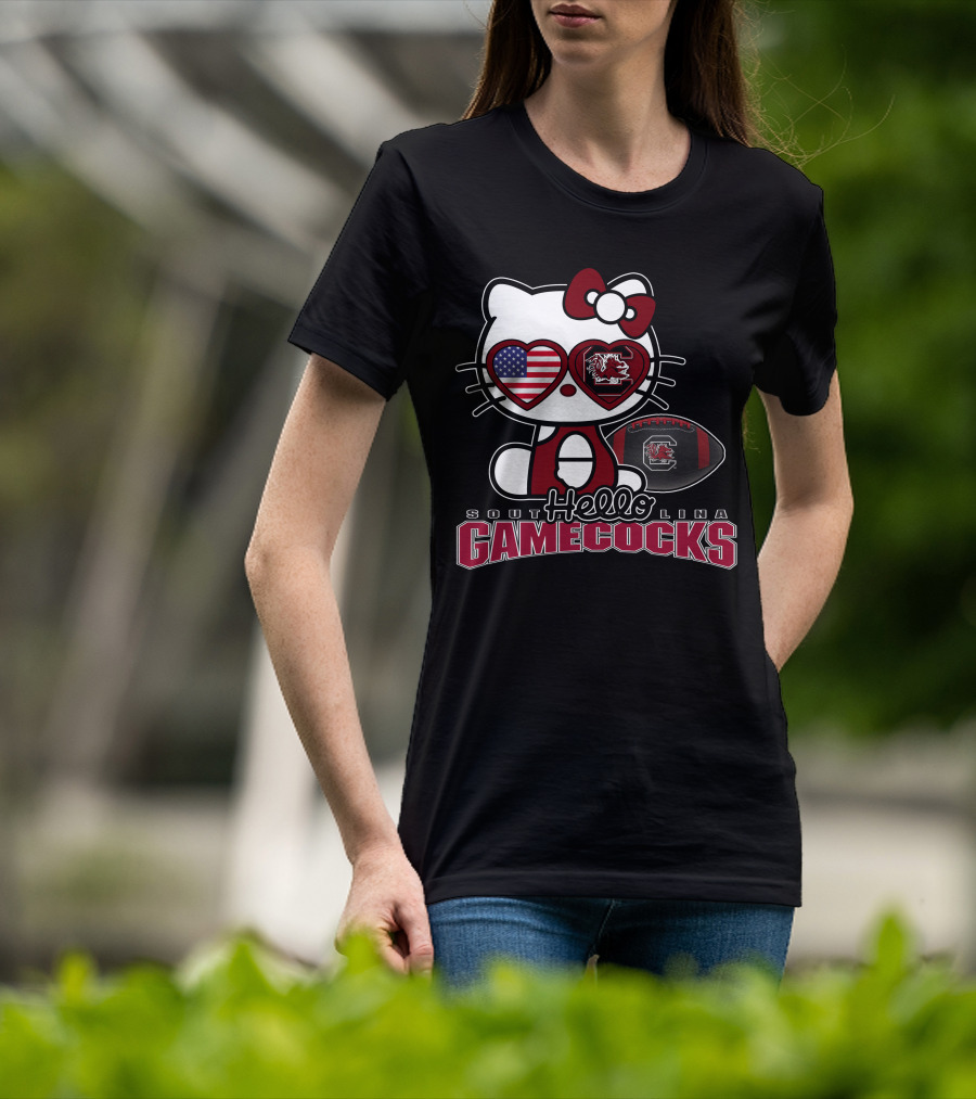 Hello Kitty South Carolina Gamecocks American Flag Football T-Shirt