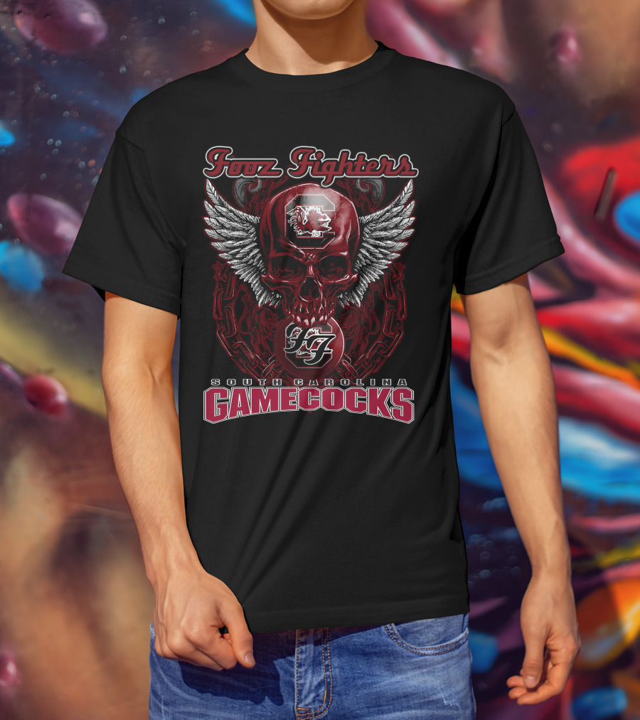 Fooz Fighters South Carolina Gamecocks Skull Wings T-Shirt