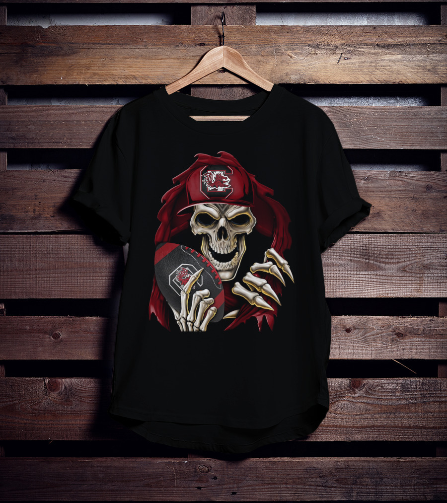 South Carolina Gamecocks Skull Holding Football T-Shirt