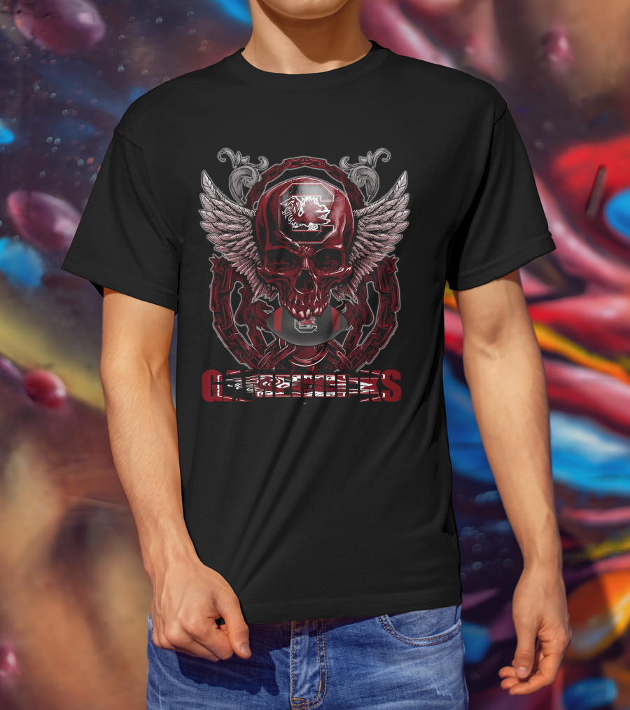 Skullfb South Carolina Gamecocks Winged Skull Helmet Football T-Shirt