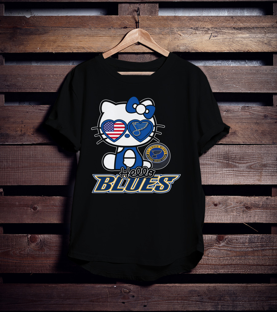 Hello Kitty St. Louis Blues American Flag Hockey Fan T-Shirt