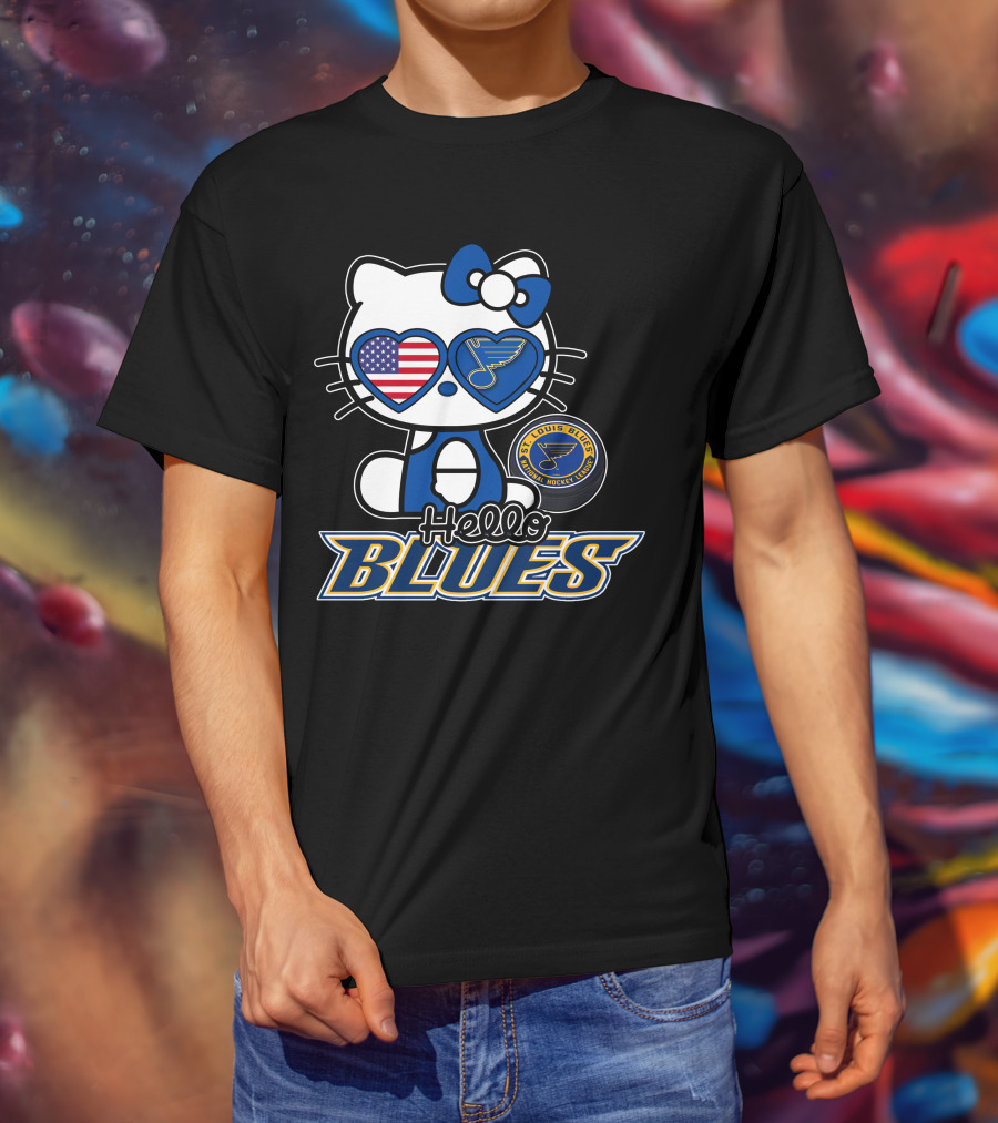 Hello Kitty St. Louis Blues American Flag Hockey Fan T-Shirt