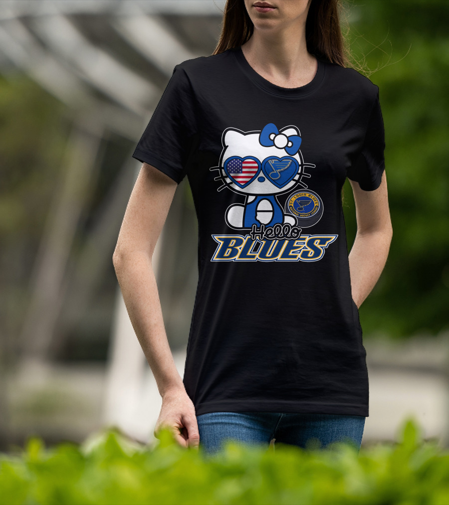 Hello Kitty St. Louis Blues American Flag Hockey Fan T-Shirt