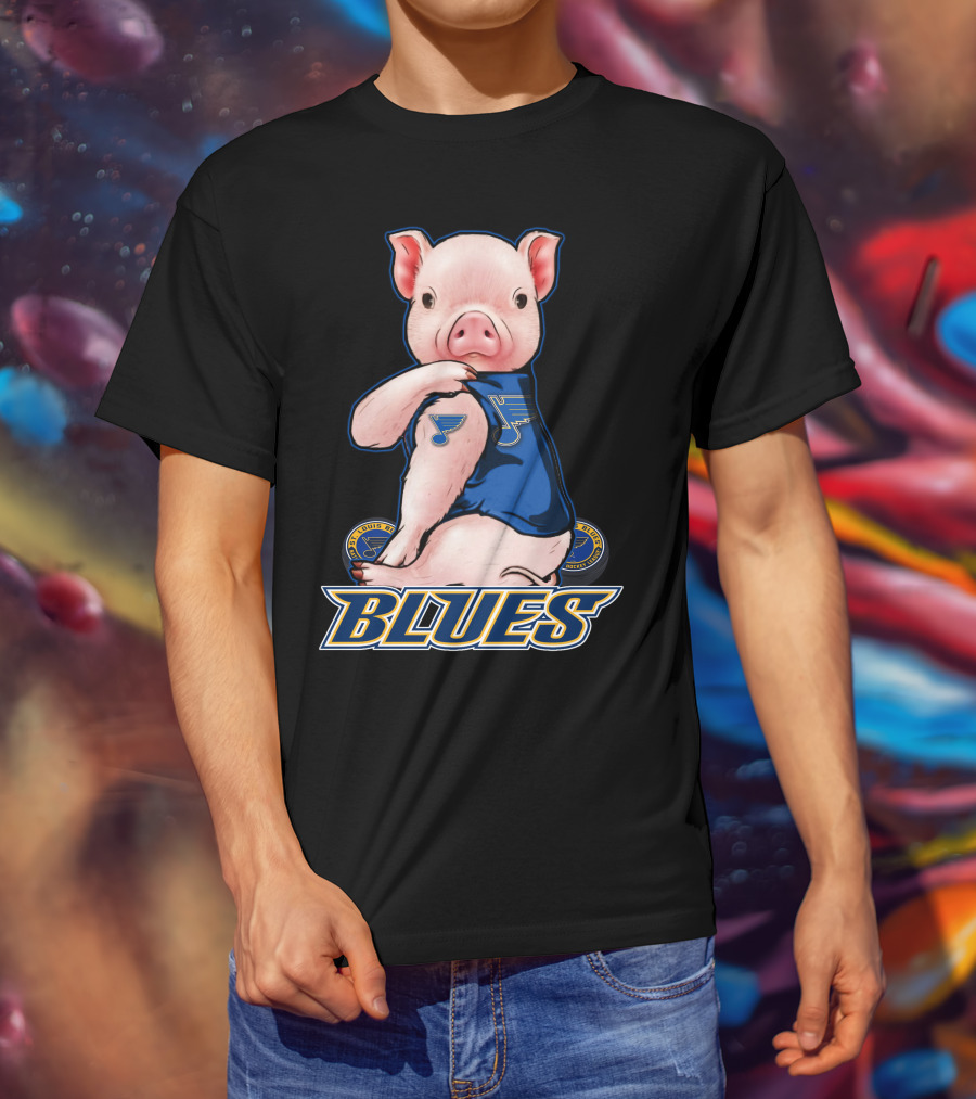 Pig Wearing St. Louis Blues Logo T-Shirt