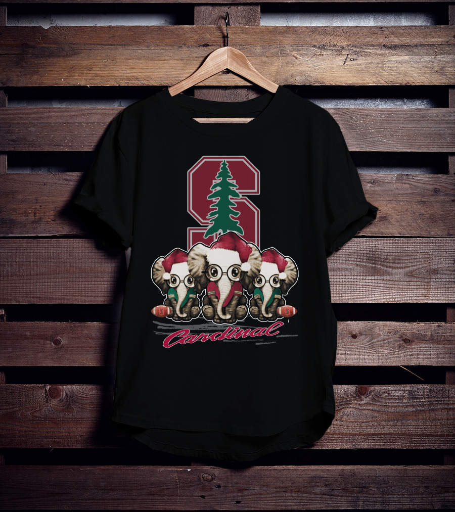 Stanford Cardinal Christmas Elephants With Santa Hats T-Shirt