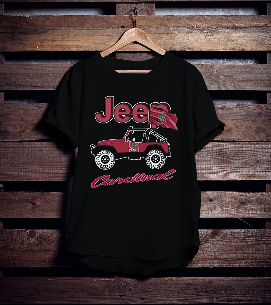 Jeep Stanford Cardinal With Redwood Tree Logo Flag T-Shirt