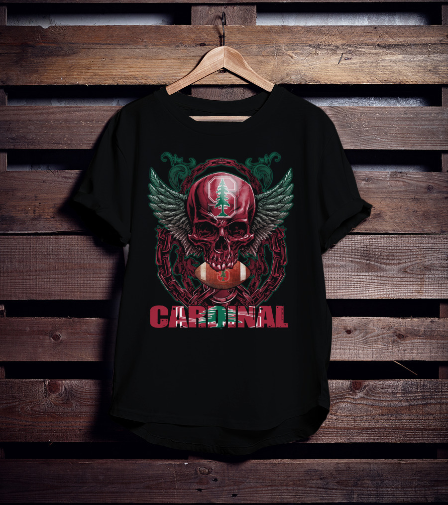 Cardinal Skull With Stanford Football And Wings T-Shirt