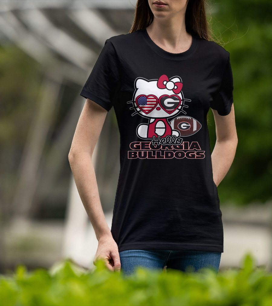 Hello Kitty Georgia Bulldogs Football USA Flag T-Shirt