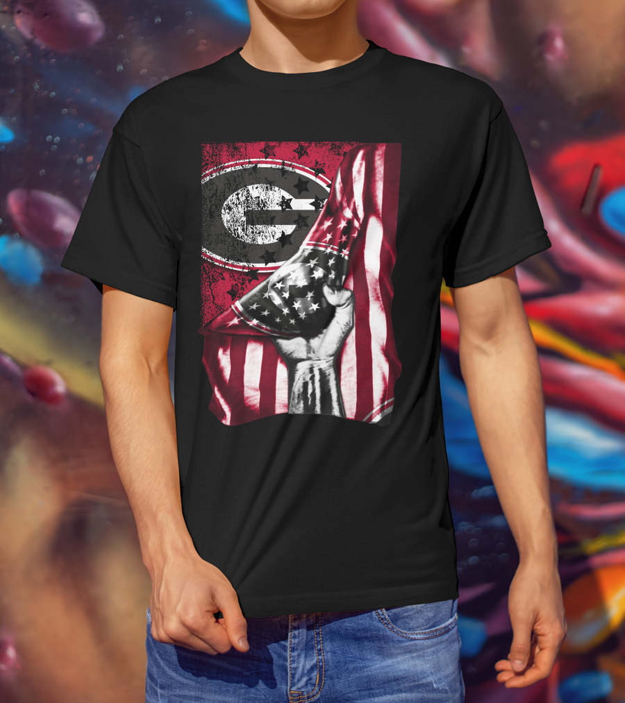 Georgia Bulldogs American Flag Hand T-Shirt