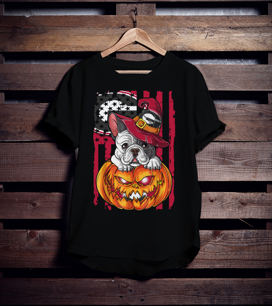 Hlw Bulldog Georgia Bulldogs Halloween Pumpkin And Witch Hat T-Shirt