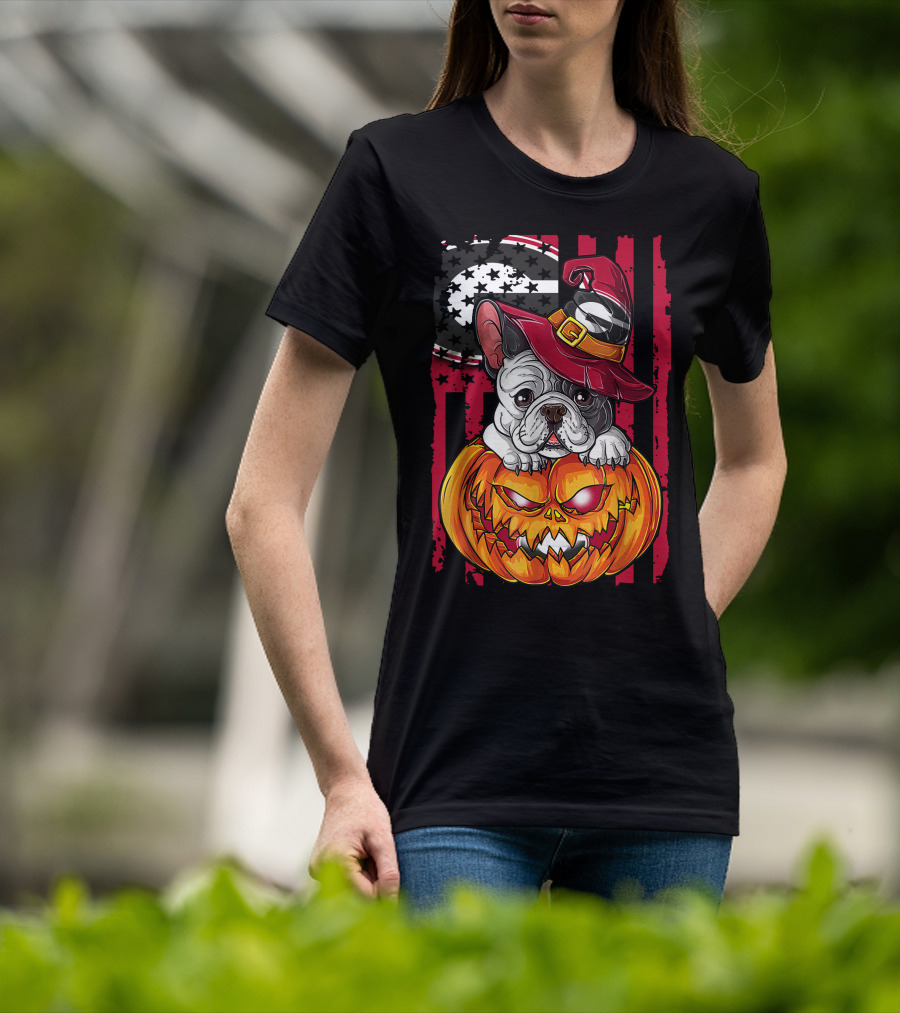 Hlw Bulldog Georgia Bulldogs Halloween Pumpkin And Witch Hat T-Shirt