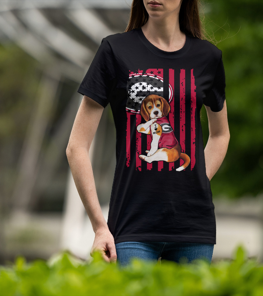 Beagle I Love Mom Georgia Bulldogs T-Shirt