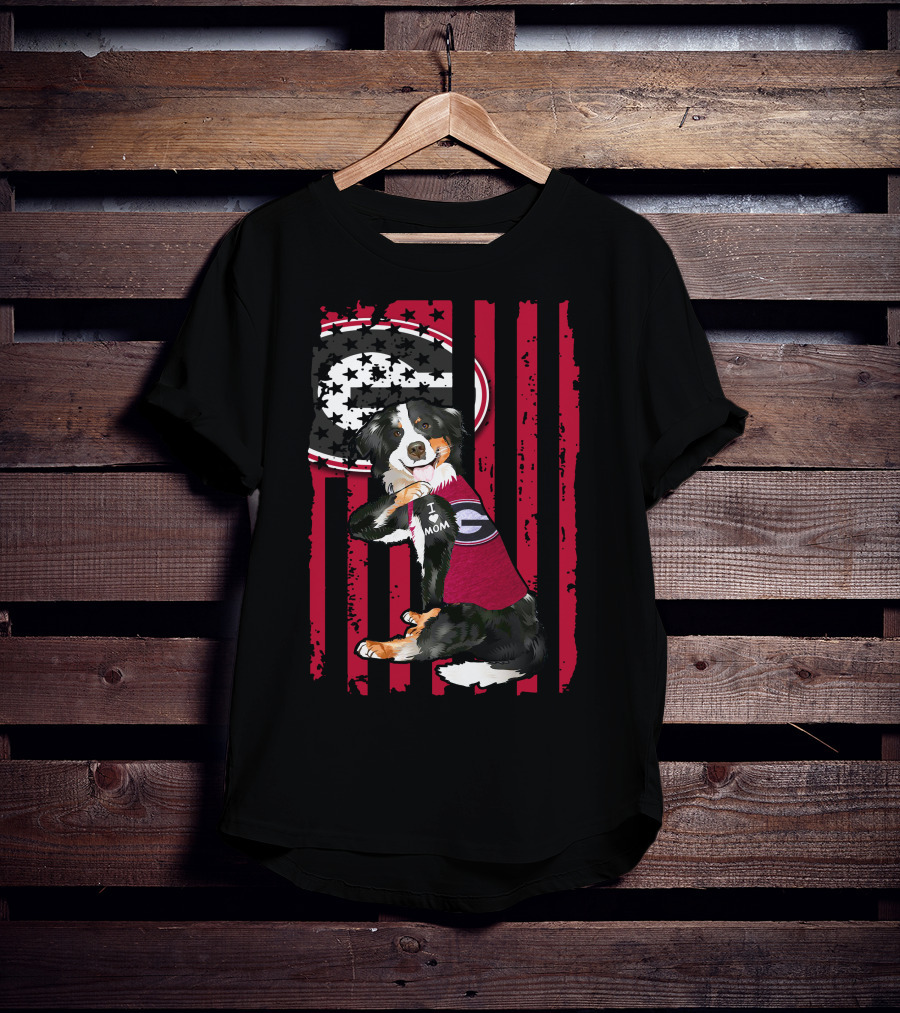 Border Collie I Mom Georgia Bulldogs Stripes T-Shirt