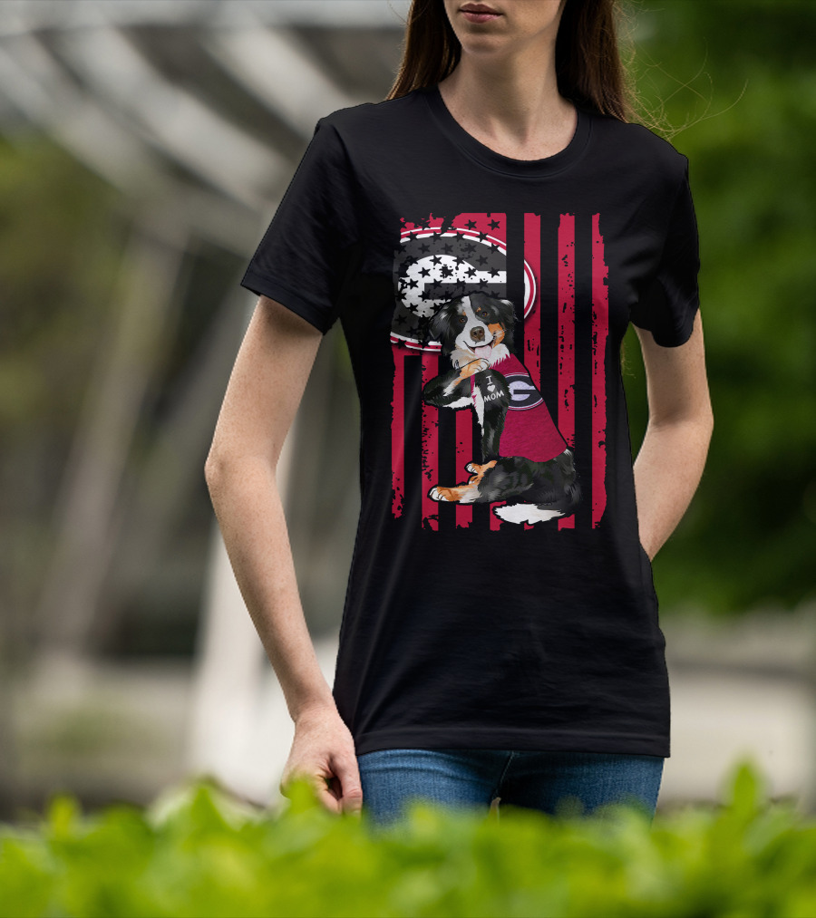 Border Collie I Mom Georgia Bulldogs Stripes T-Shirt