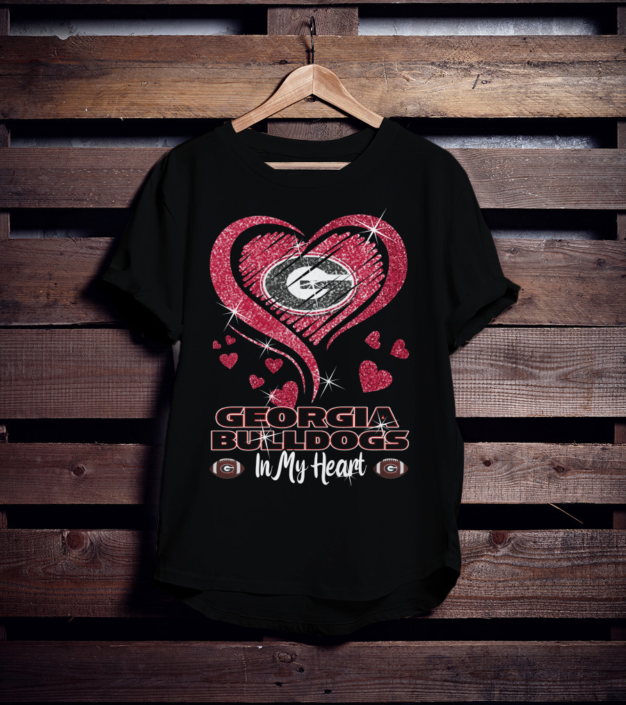 Georgia Bulldogs Glitter Heart In My Heart T-Shirt