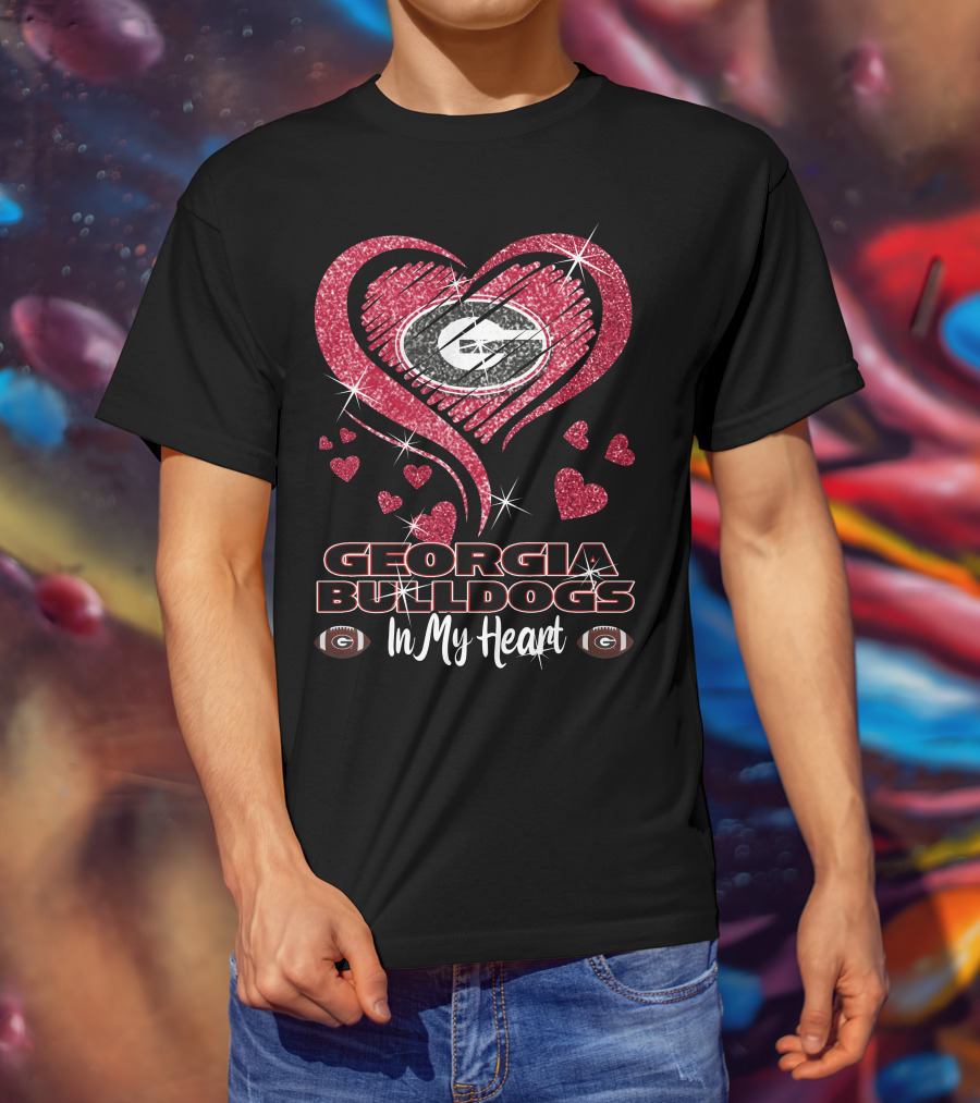 Georgia Bulldogs Glitter Heart In My Heart T-Shirt