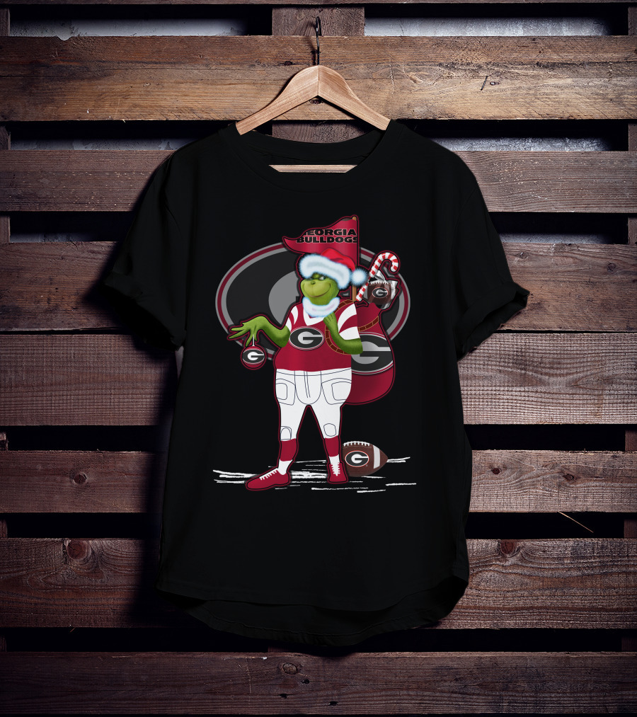 Grinchxmas Georgia Bulldogs Football Santa Sack Candy Cane T-Shirt