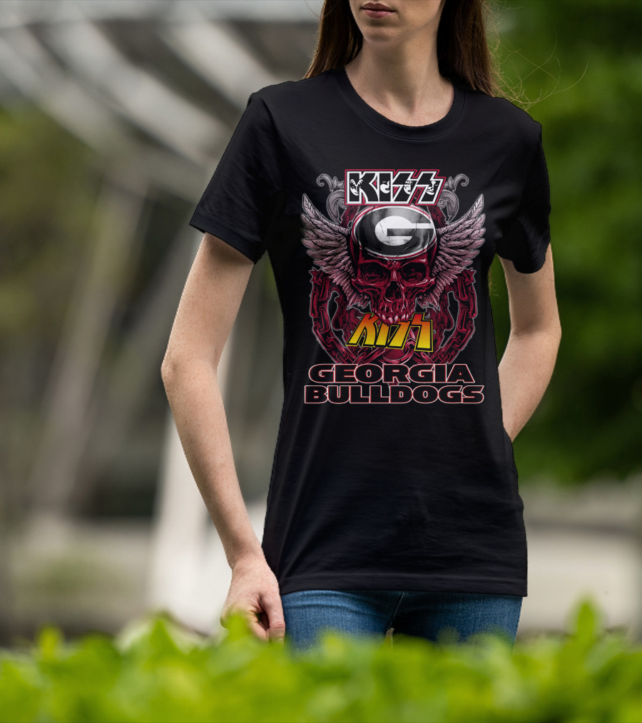Kiss Georgia Bulldogs Skull Helmet Wings T-Shirt