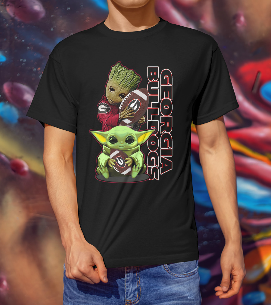 Grzd Georgia Bulldogs Star Wars And Groot Football Crossover T-Shirt