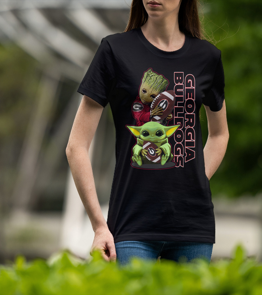 Grzd Georgia Bulldogs Star Wars And Groot Football Crossover T-Shirt