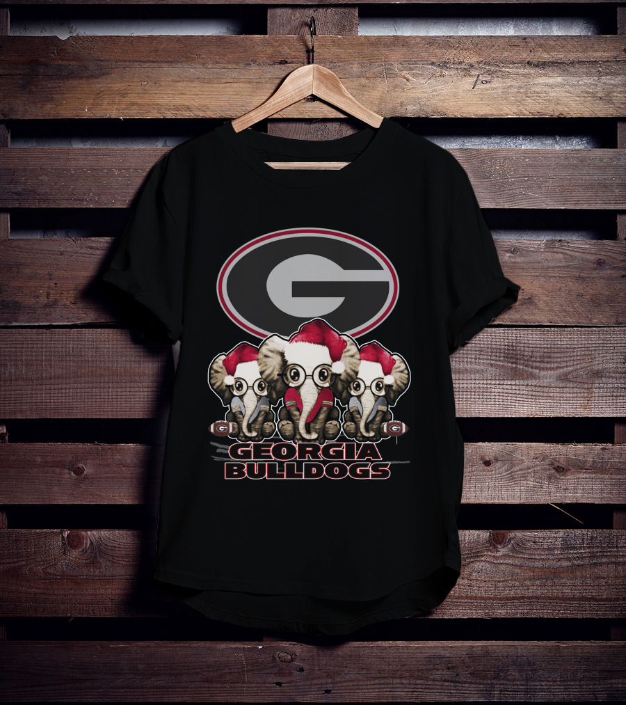 Georgia Bulldogs Elephants Santa Hats Xmas T-Shirt