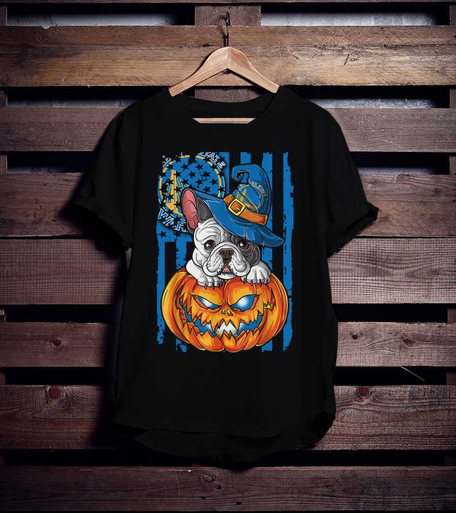 Bulldog Witch Hat Pumpkin Halloween Golden State Warriors T-Shirt